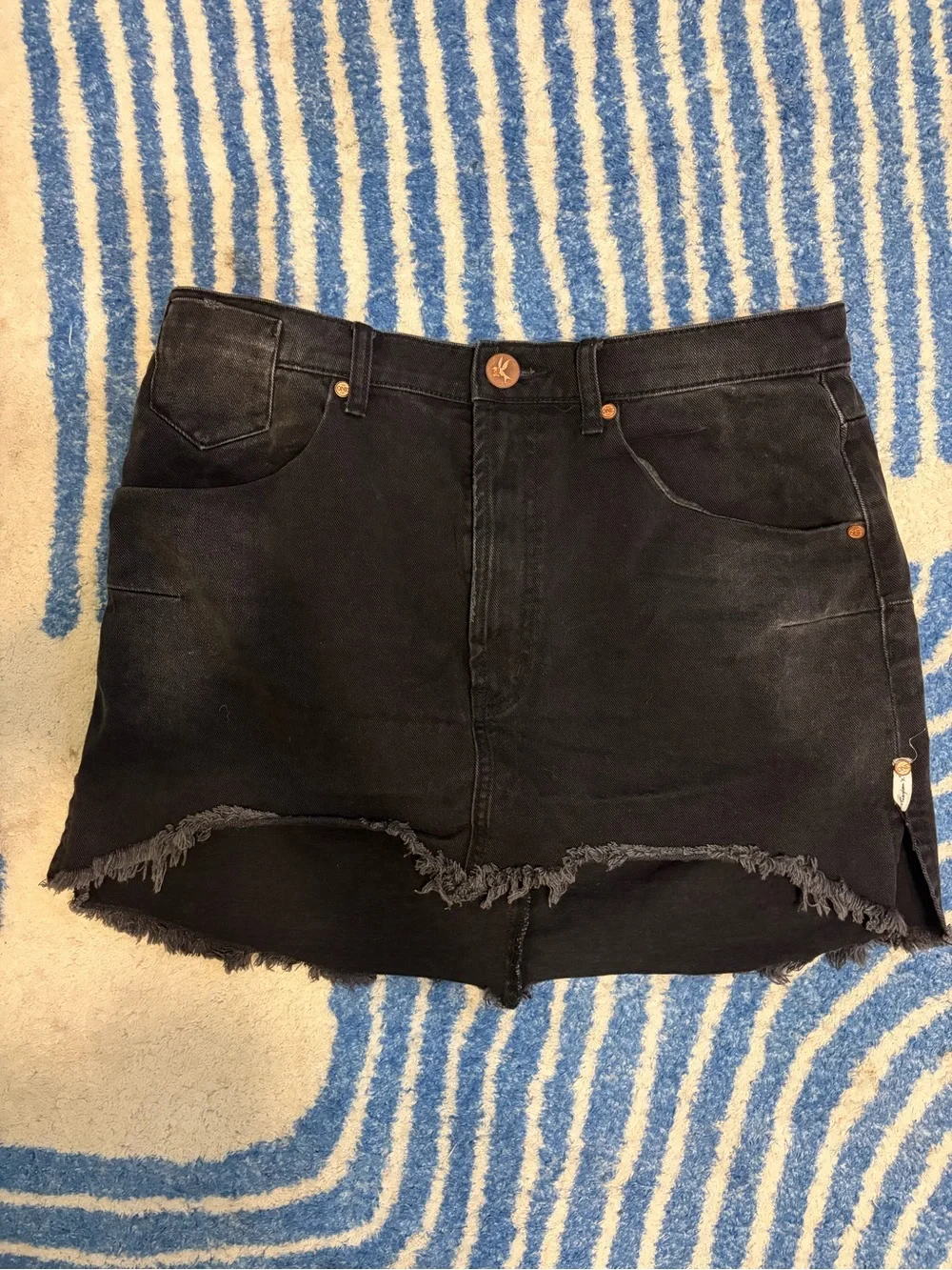 One Teaspoon Black Raw Hem Denim Mini Skirt black swan